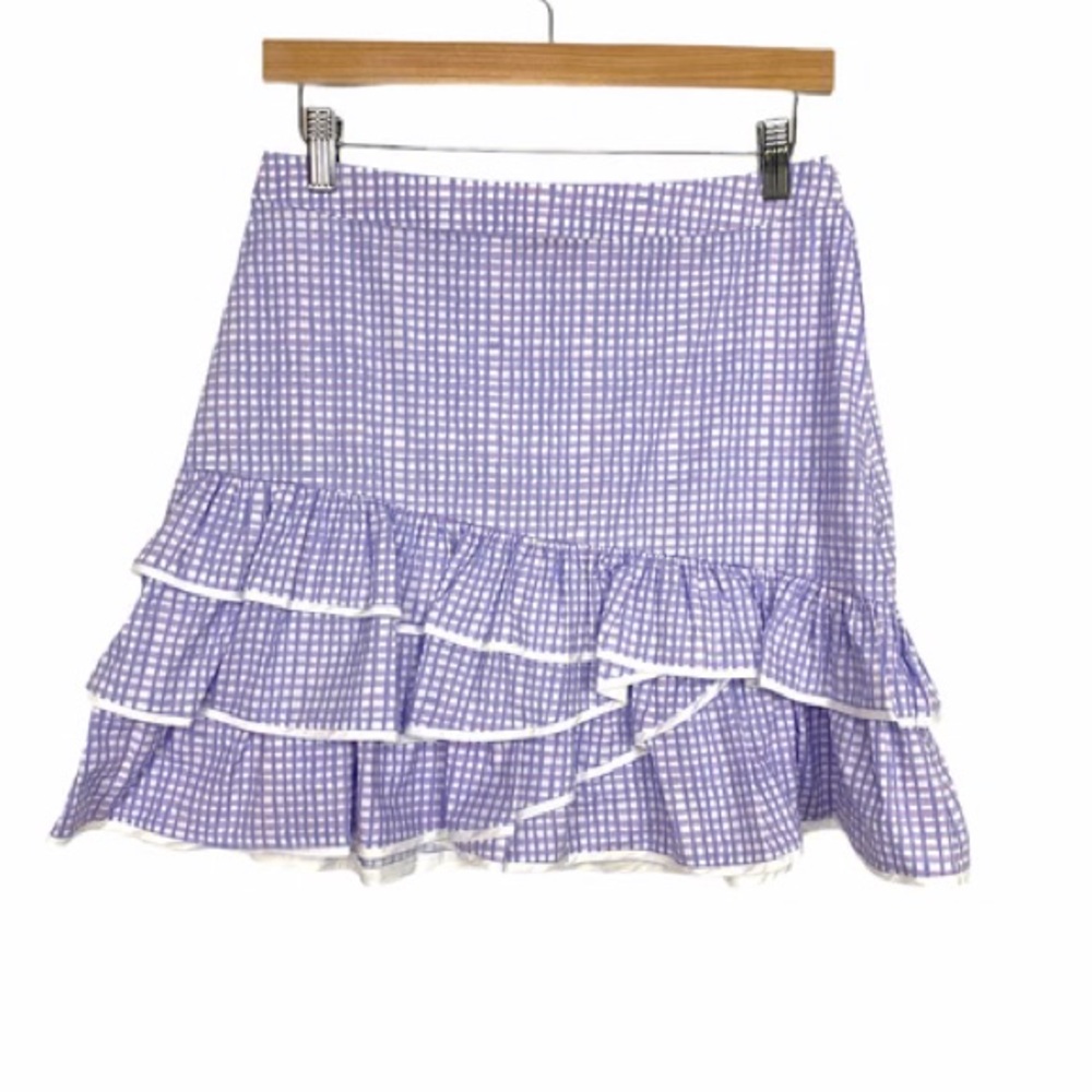 LILLY PULITZER ROSALIE GINGHAM PLAID TIERED RUFFLE LAVENDER SKIRT SZ 6